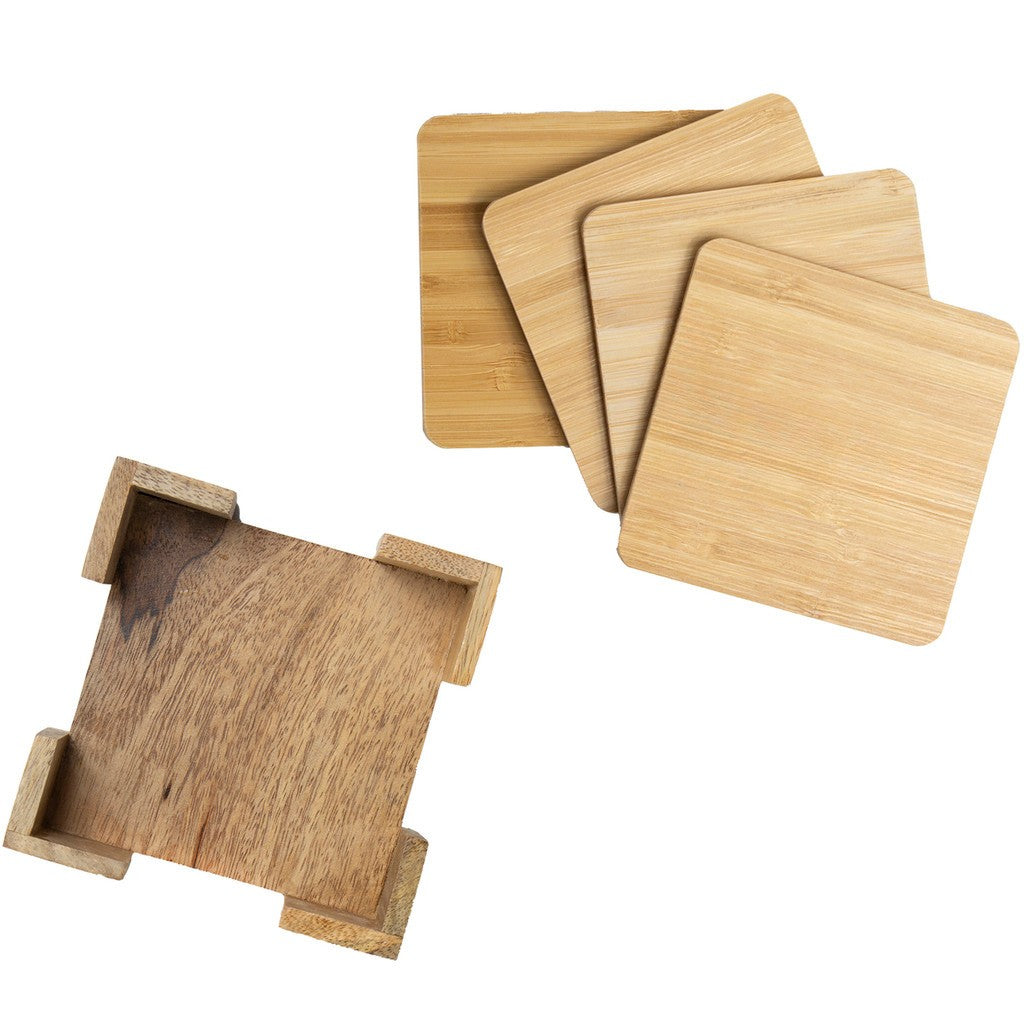 Bamboo Coasters: 4 Pc. Square Set with Stand